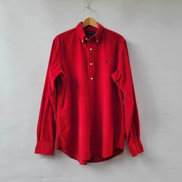 Ralph Lauren Classic Fit Corduroy Shirt Men's Large Red Button Down Preppy Pony - Picture 1 of 16